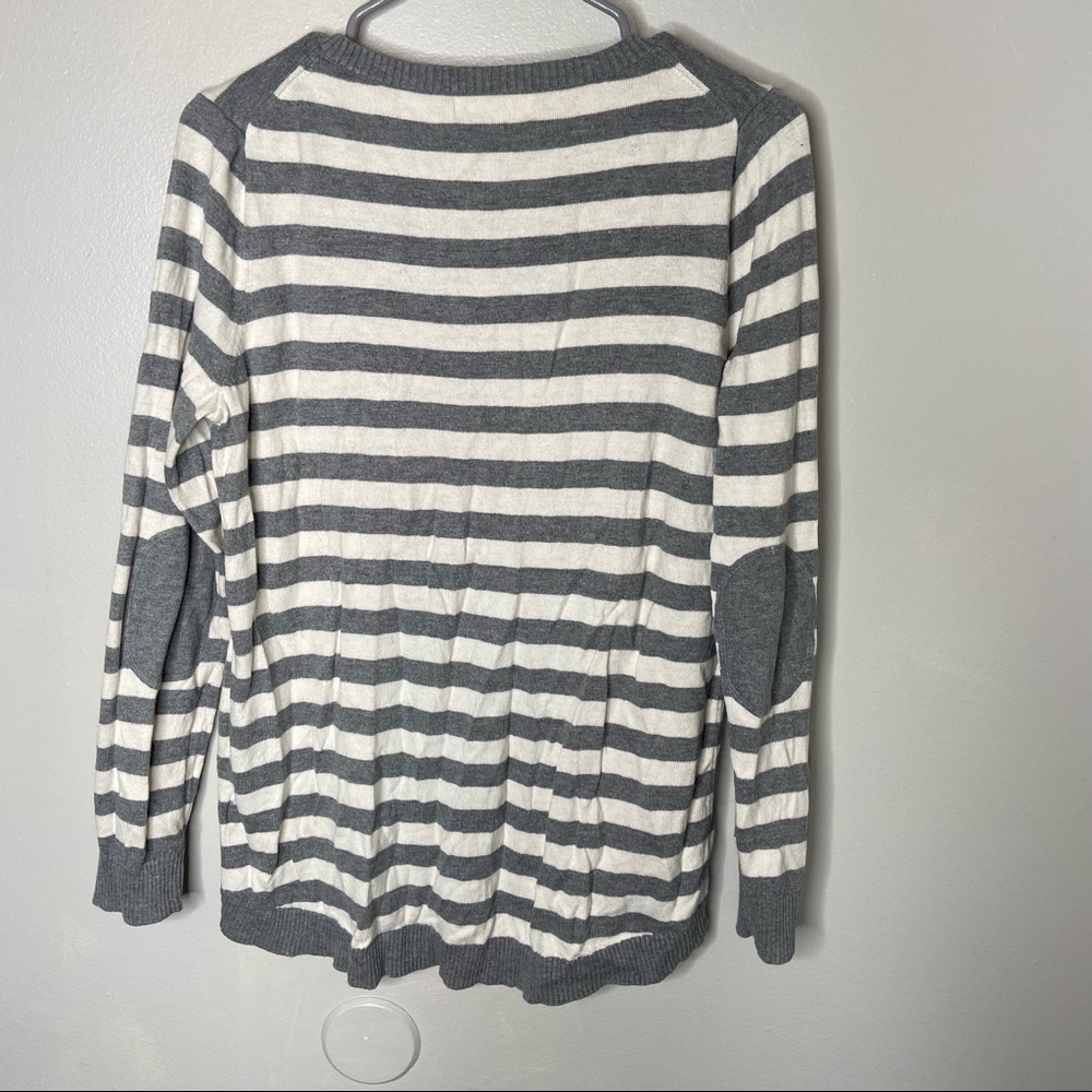 Banana Republic Gray Striped Elbow Patch Sweater Medium - Picture 9 of 10